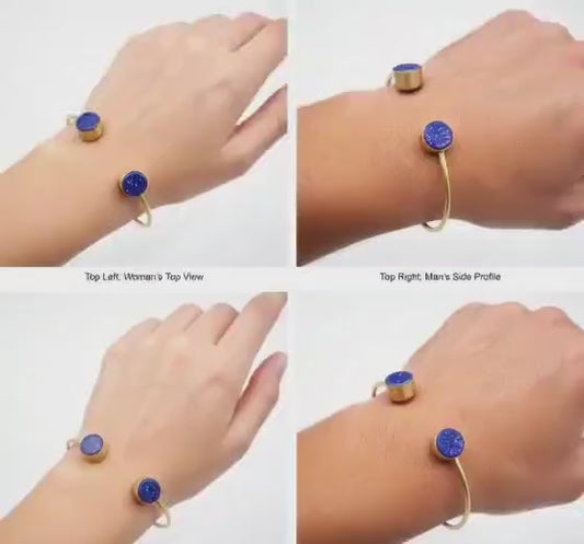 Blue Stone Brass Bangle Cuff | Elegant Handcrafted Jewelry