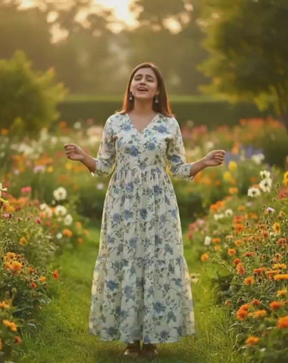 Black & White Floral Maxi Dress | Hari Om Creations