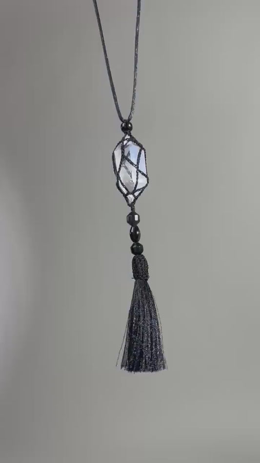 Handcrafted Clear Crystal Tassel Pendant Necklace