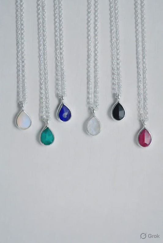 Sterling Silver Teardrop Gemstone Necklace | Handmade Jewelry