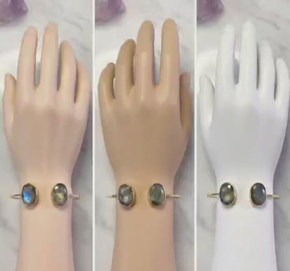 Natural Labradorite Brass Bangle | Handcrafted Cuff Bracelet