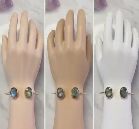 Natural Labradorite Brass Bangle | Handcrafted Cuff Bracelet