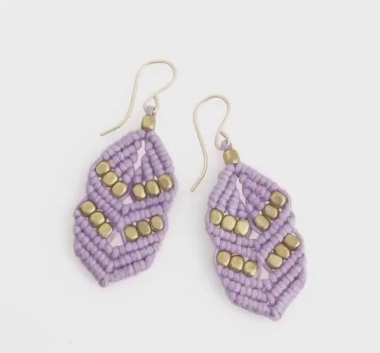 Purple Macrame Dangle Earrings | Boho Drop Earrings | Hari Om Creations