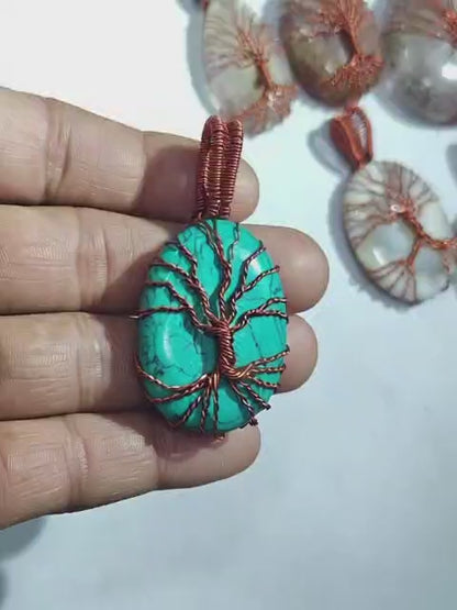 Turquoise Tree of Life Pendant | Copper Wire Wrapped Stone