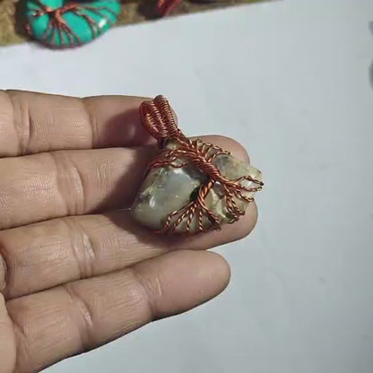 Natural Gray Stone Tree of Life Pendant | Artisan Copper