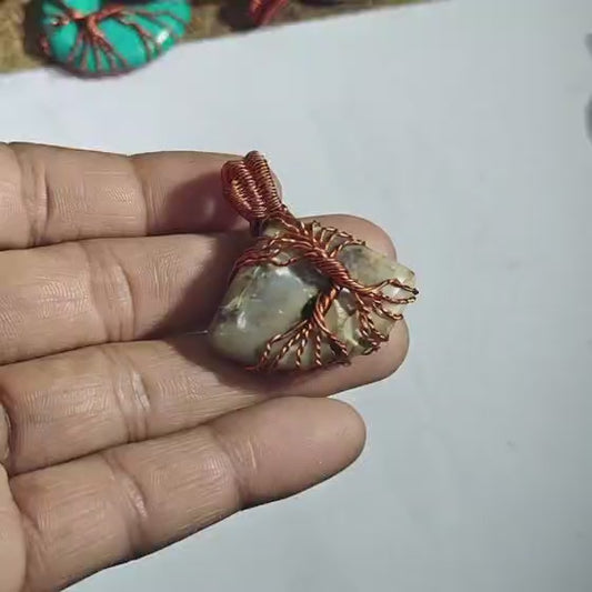 Natural Gray Stone Tree of Life Pendant | Artisan Copper
