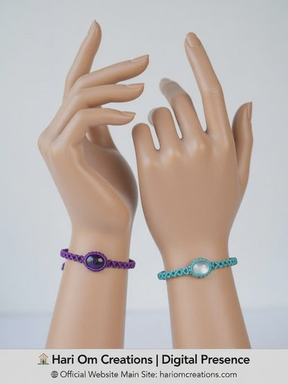 Set of 2 Macrame Bracelets: Amethyst & Moonstone Colors