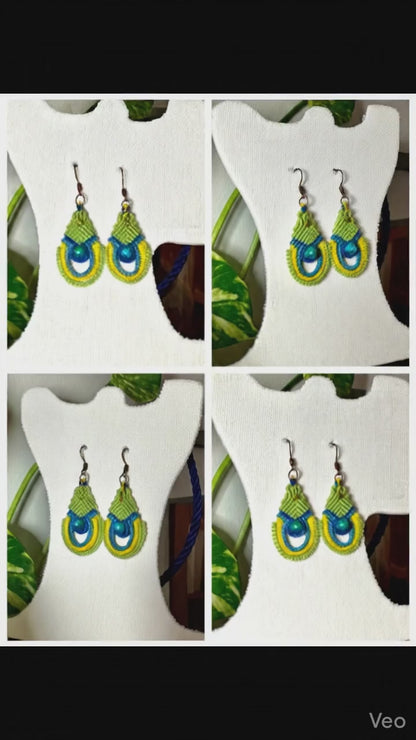 Peacock Green Macramé Drop Earrings | Hariom Creations