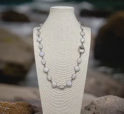 Natural Moonstone Bezel Set Station Necklace | Hari Om Creations