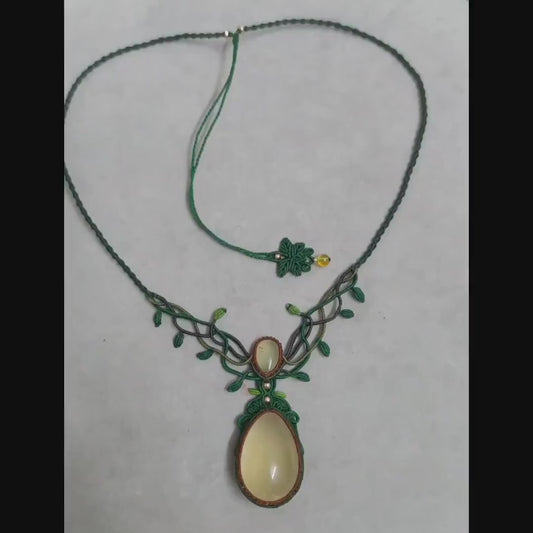Green Macrame Necklace with Gemstone | Artisan Jewelry | Hari Om Creations