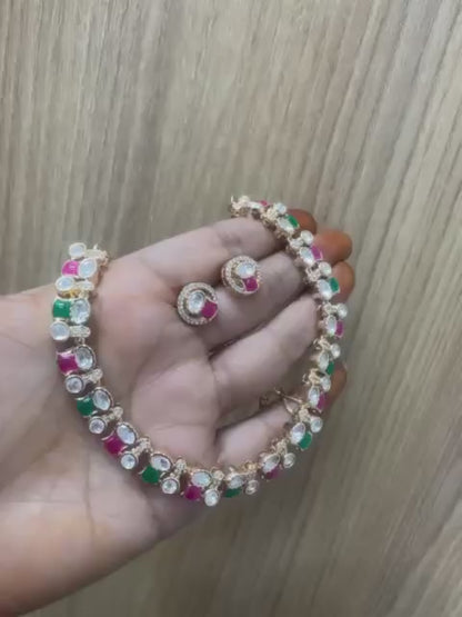 High Quality Polki Necklace Set with Lab Made Stones