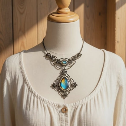 Ornate Grey Labradorite Statement Choker | Hariom Creations