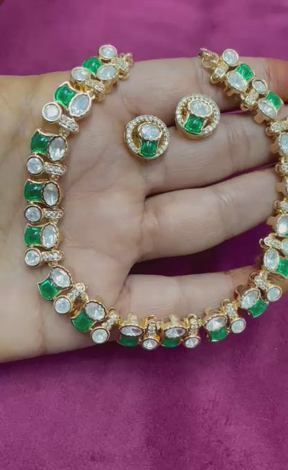 High Quality Polki Necklace Set with Lab Made Stones