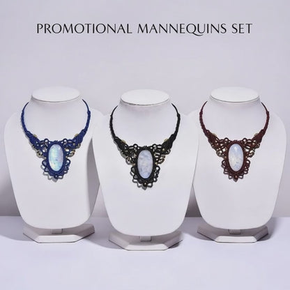 Oval Moonstone Macrame Statement Jewelry - Black Cord