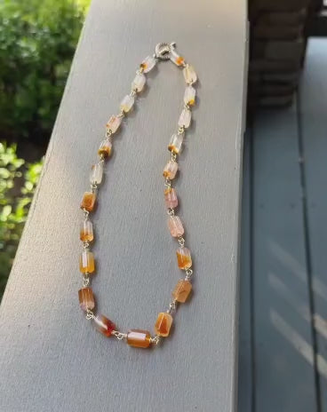 Natural Carnelian Cylindrical Bead Wire Wrapped Necklace | Hari Om