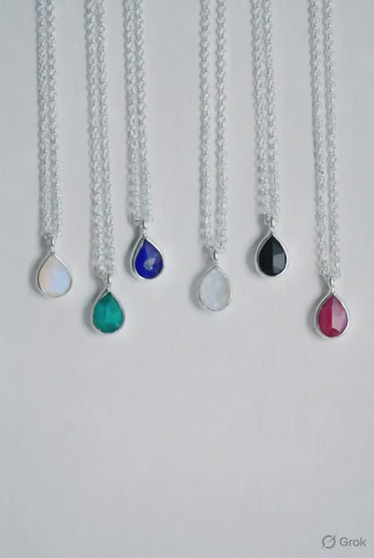 Sterling Silver Teardrop Gemstone Necklace | Handmade Jewelry
