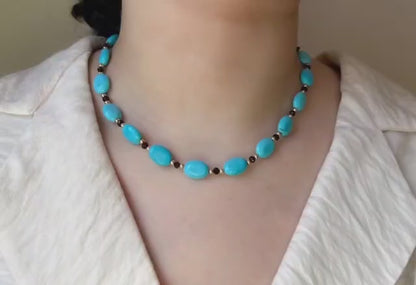 Natural Turquoise and Garnet Beaded Necklace | Hari Om Creations