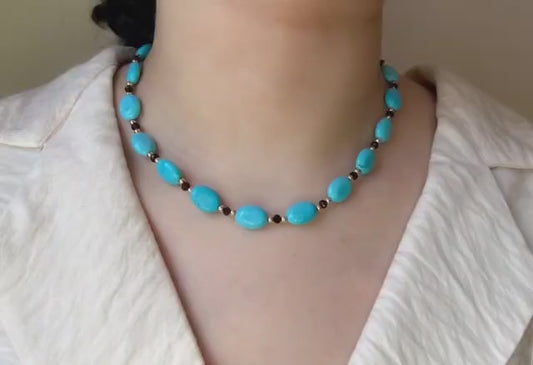Natural Turquoise and Garnet Beaded Necklace | Hari Om Creations