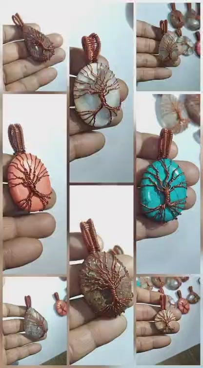 Tree of Life Pink Stone Pendant | Wire Wrapped Jewelry
