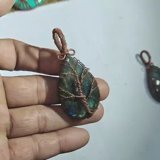 Burgundy Stone Tree of Life Pendant | Copper Wire Wrap